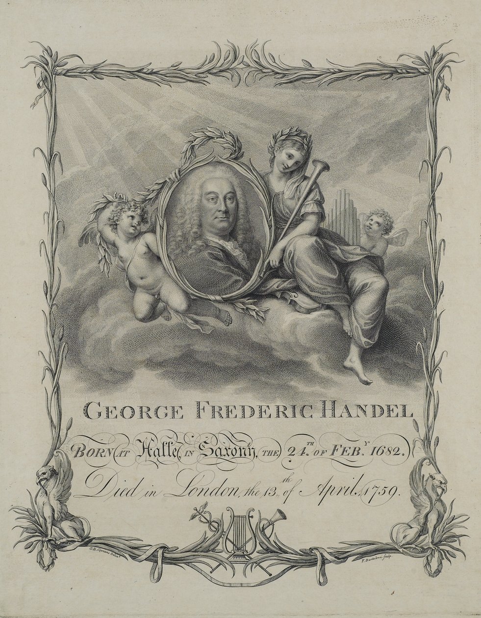 George Frideric Handel, gegraveerd door Francesco Bartolozzi, ca. 1790 door Giovanni Battista Cipriani