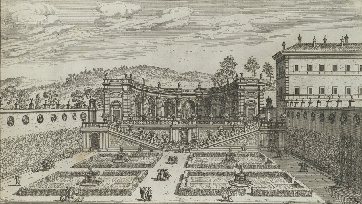 Altra Veduta in Prospettiva del Teatro et Giardino Contiguo di Mondragone in Frascati, 1691 of later door Giovanni Battista Falda