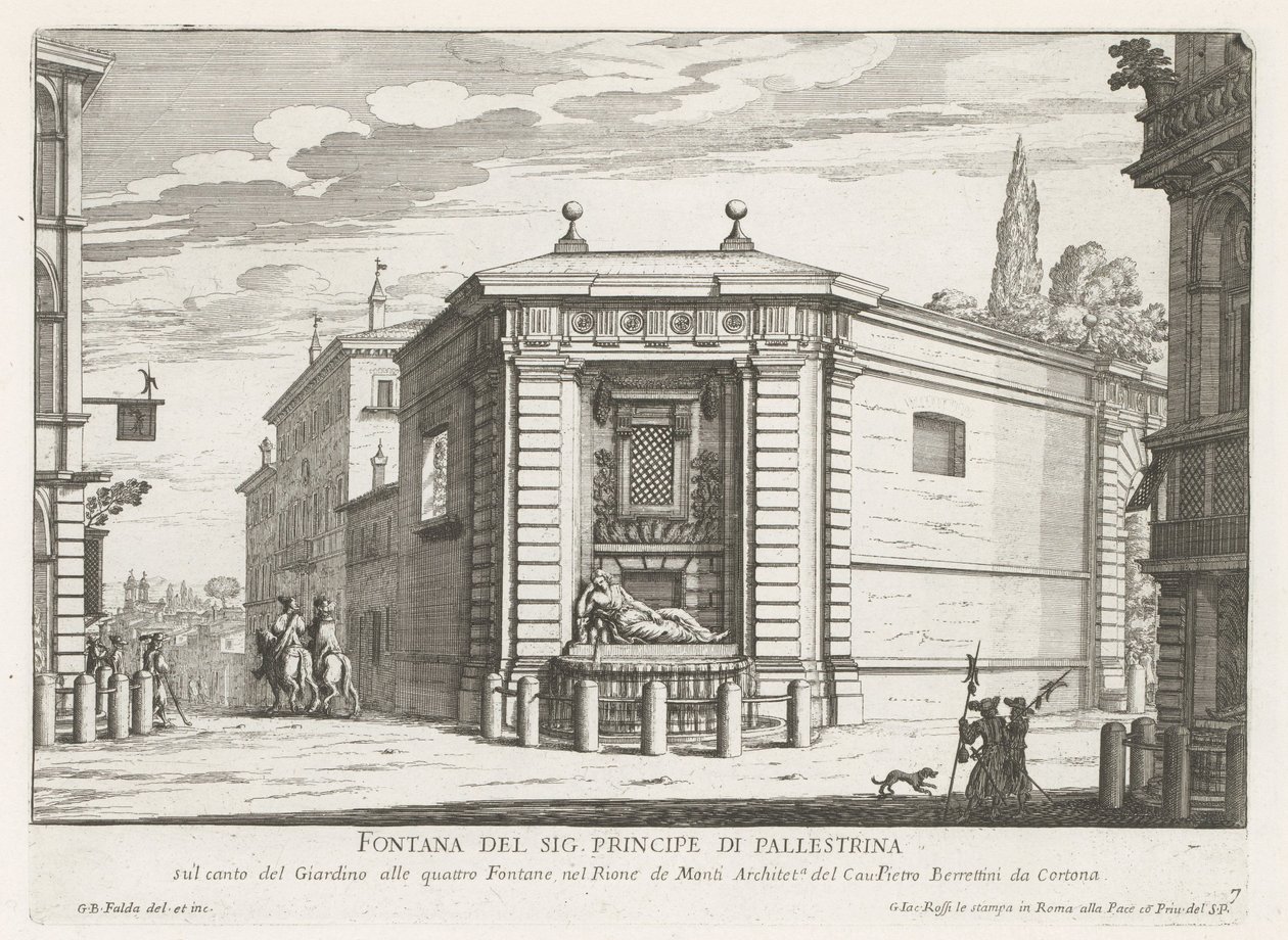 Dianafontein van de Quattro Fontane te Rome door Giovanni Battista Falda