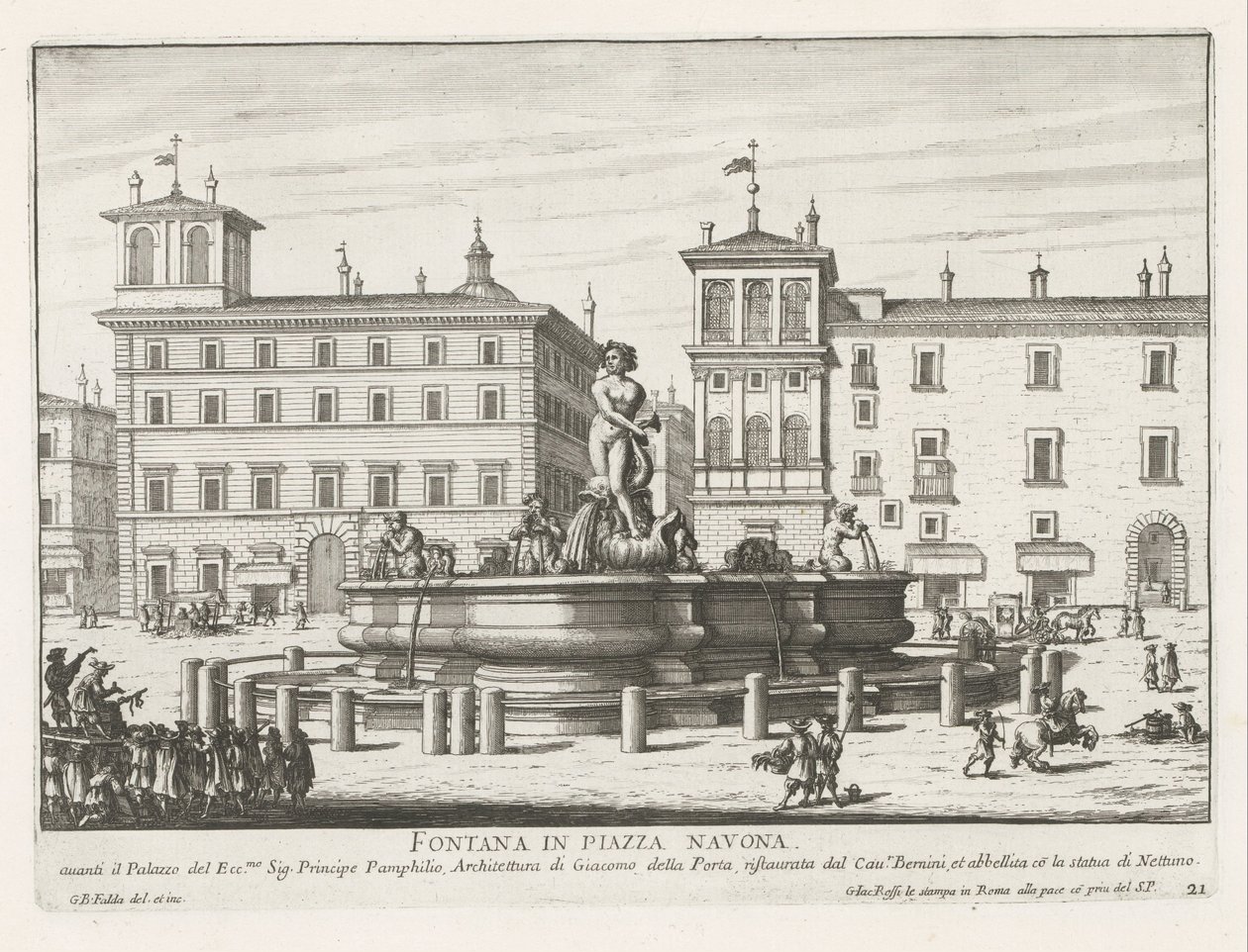 Fontana del Moro op Piazza Navona te Rome door Giovanni Battista Falda