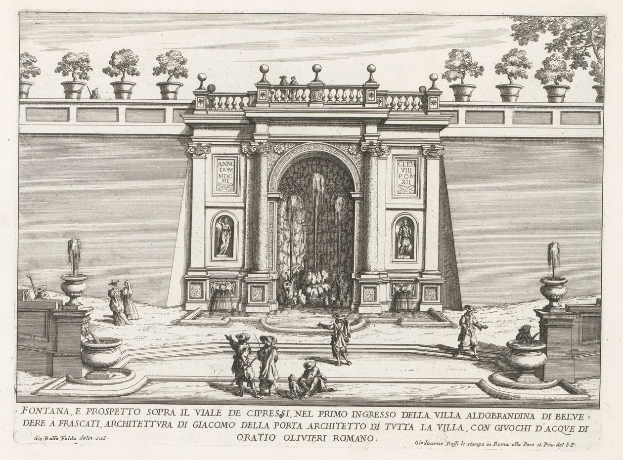 Fontein in de tuinen van de Villa Aldobrandini te Frascati door Giovanni Battista Falda