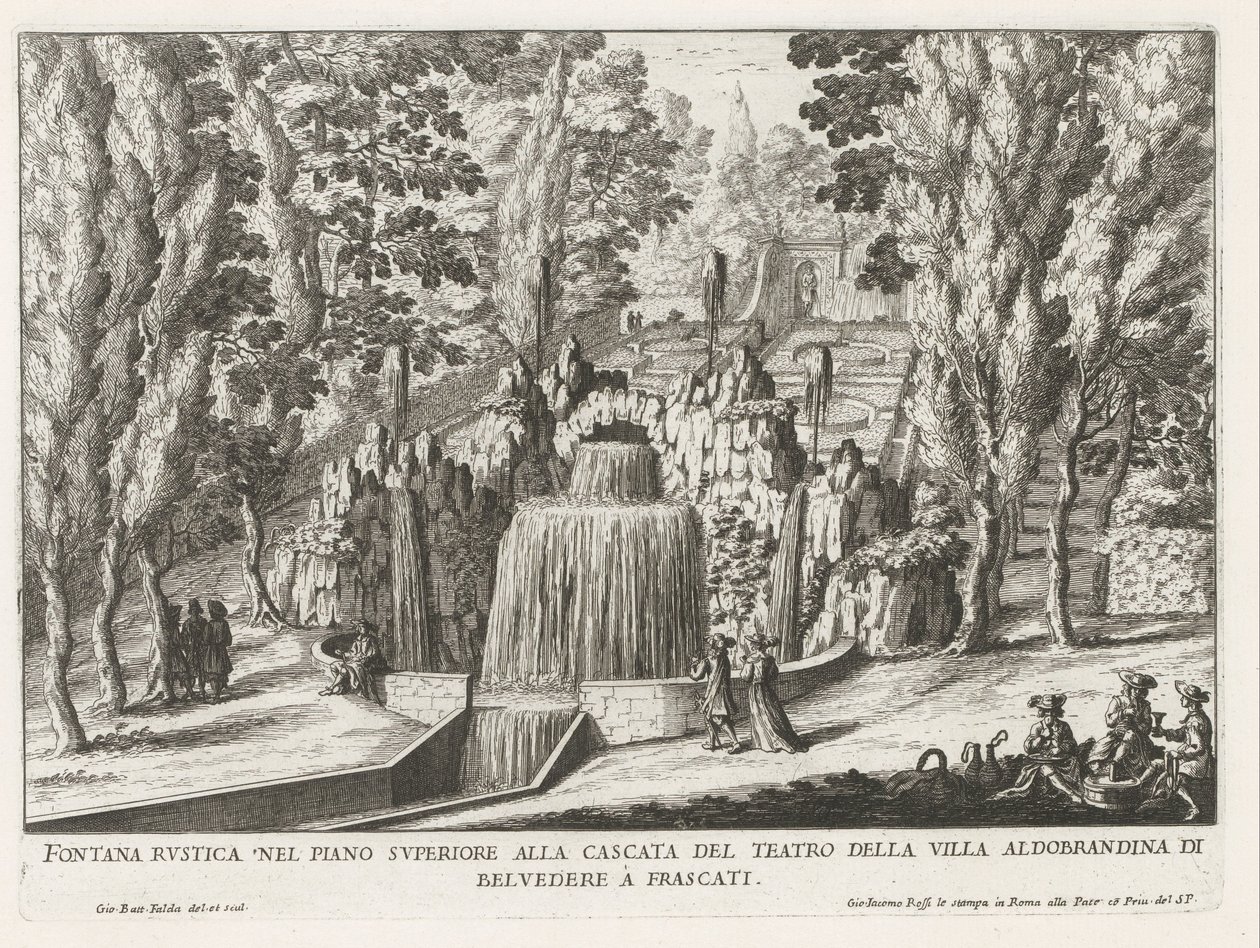Fontein in de tuinen van de Villa Aldobrandini te Frascati door Giovanni Battista Falda
