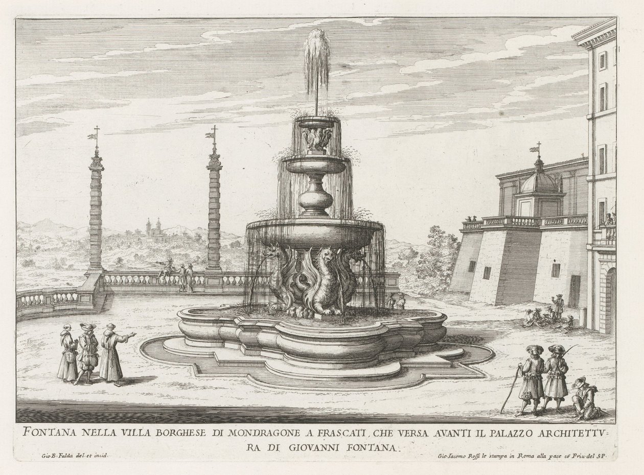 Fontein in de tuinen van de Villa Mondragone te Frascati door Giovanni Battista Falda