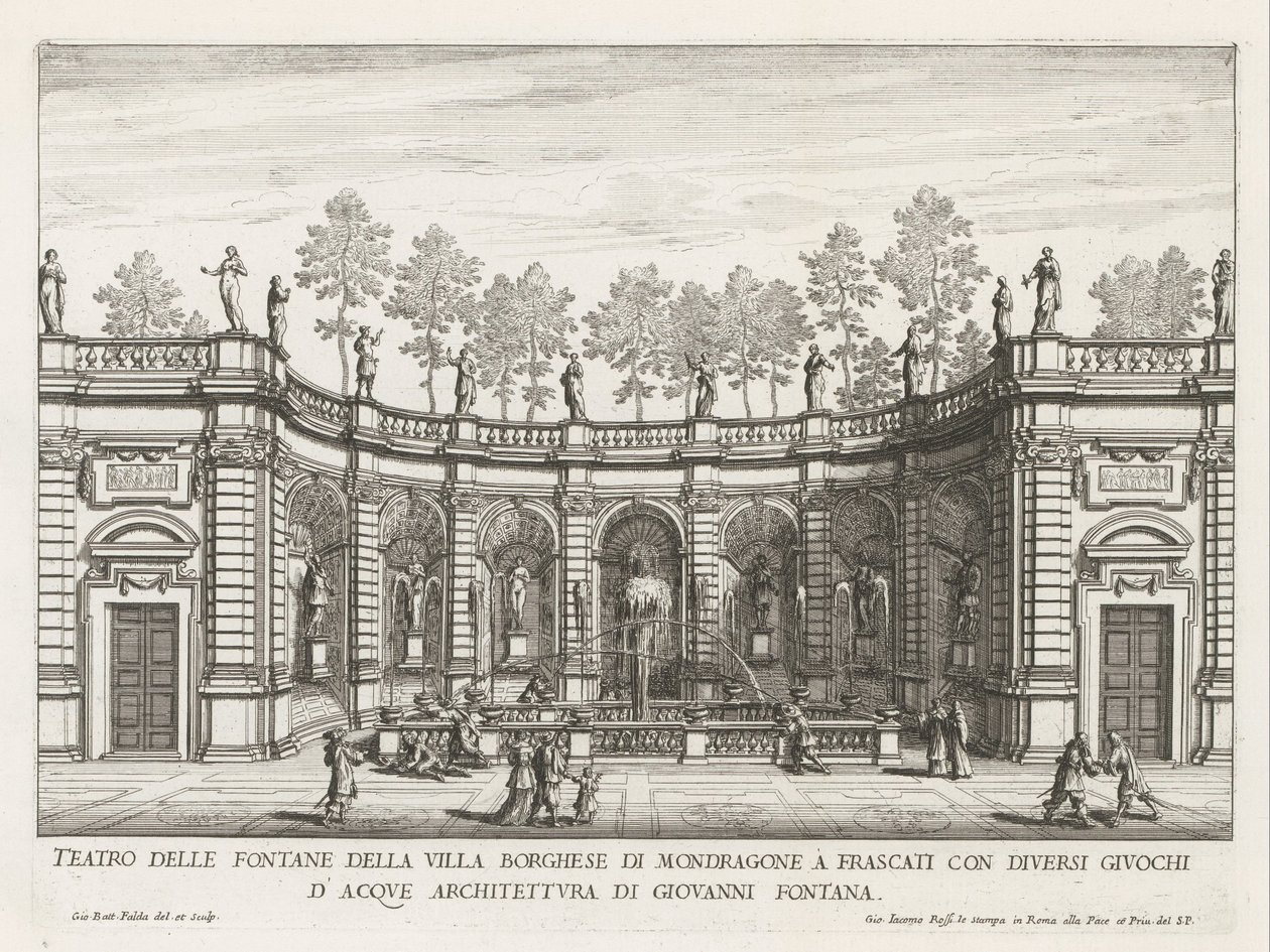 Fontein in de tuinen van de Villa Mondragone te Frascati door Giovanni Battista Falda