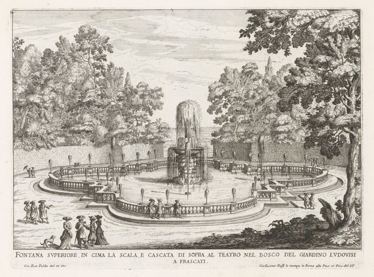 Fontein in de tuinen van de Villa Torlonia te Frascati door Giovanni Battista Falda