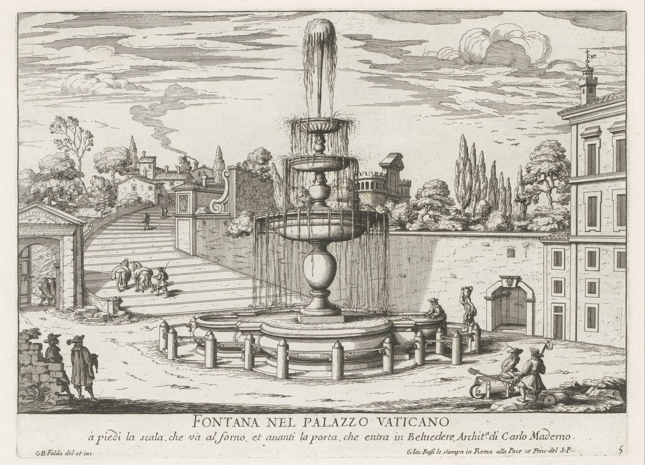 Fontein in het Vaticaan door Giovanni Battista Falda
