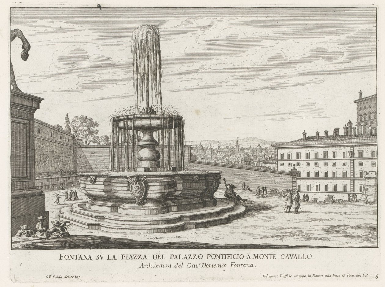 Fontein op Piazza del Quirinale te Rome door Giovanni Battista Falda
