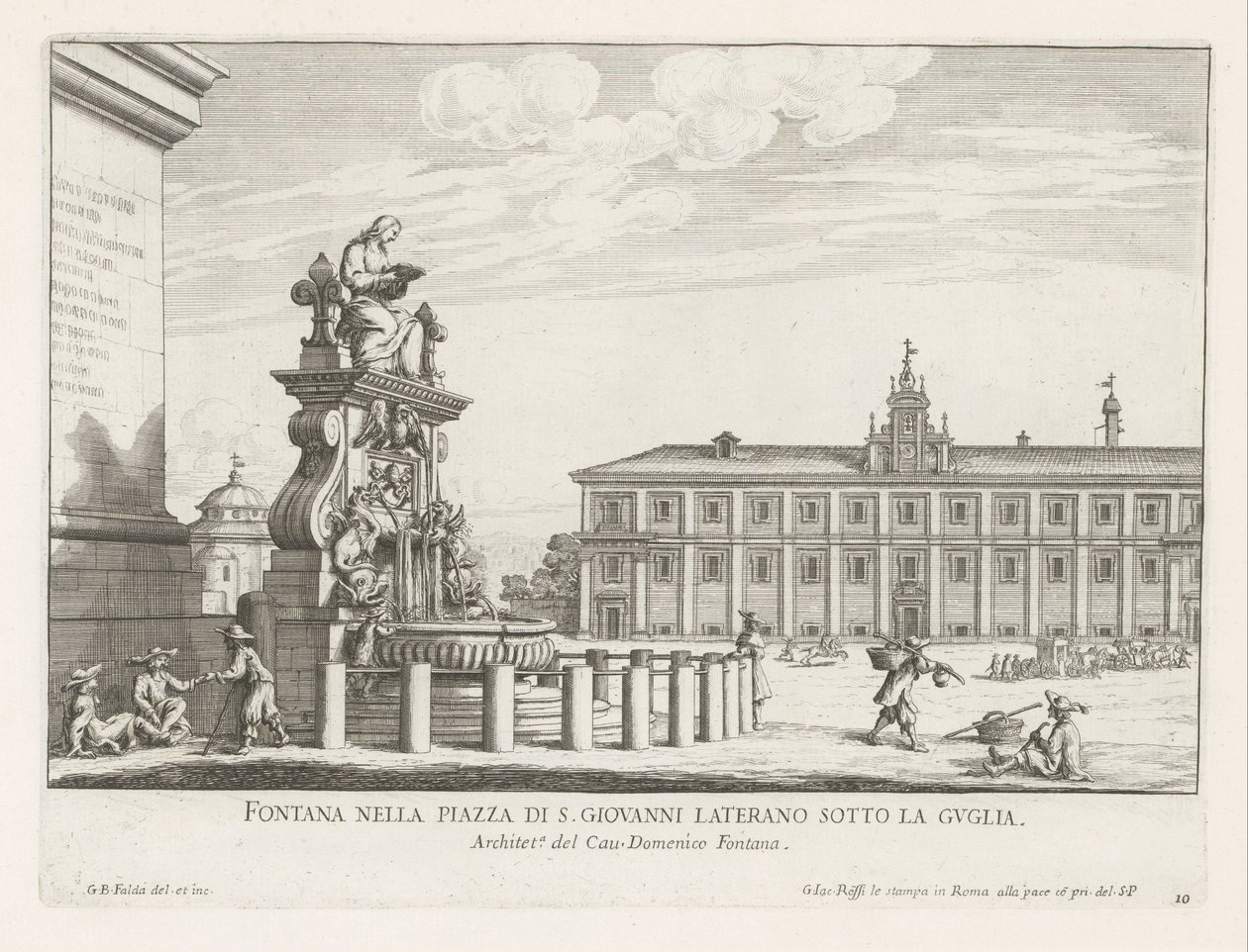 Fontein op Piazza di San Giovanni in Laterano te Rome door Giovanni Battista Falda
