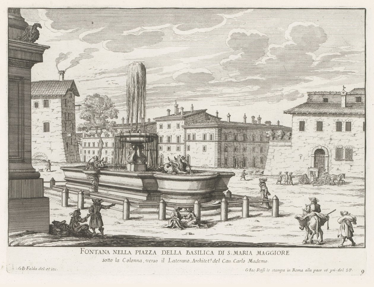 Fontein op Piazza di Santa Maria Maggiore te Rome door Giovanni Battista Falda