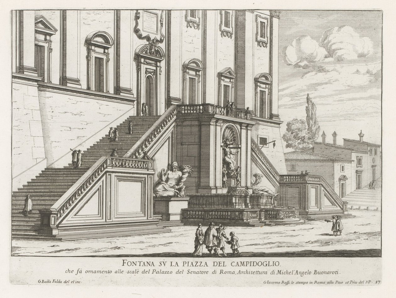 Fontein voor het Palazzo Senatorio op het Capitool te Rome door Giovanni Battista Falda