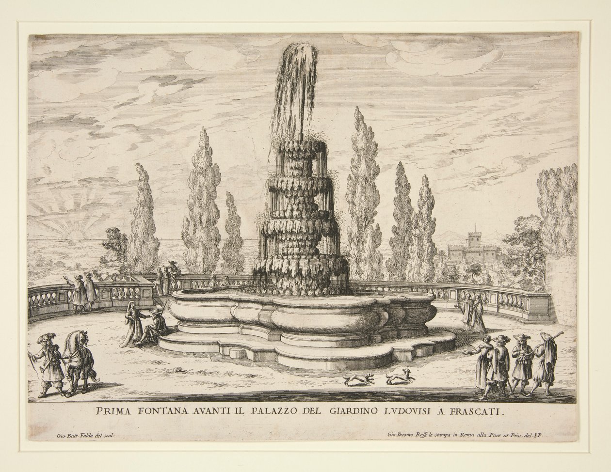 Fontein in de Tuinen van het Ludovisi Paleis in Frascati door Giovanni Battista Falda