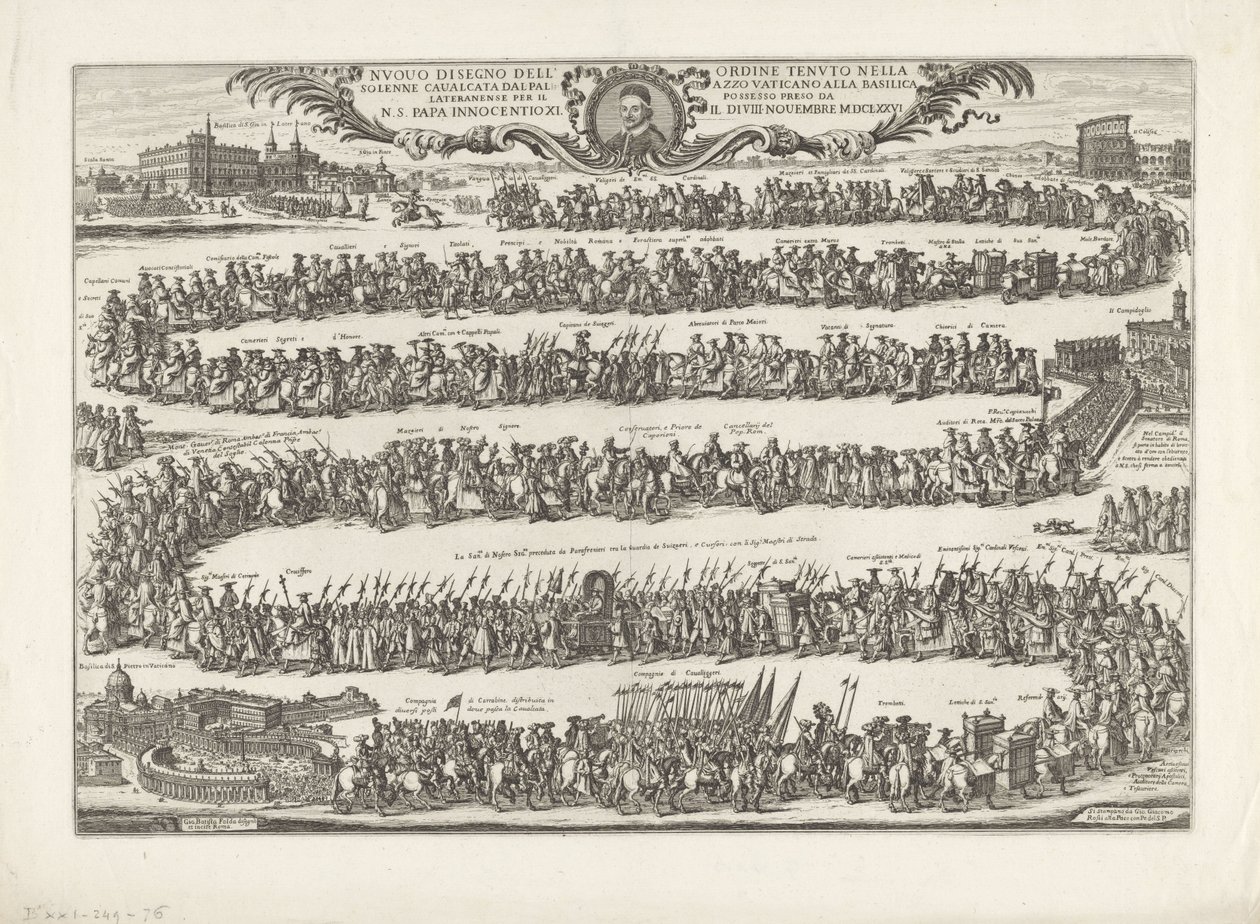 Processie van paus Innocentius XI naar Sint-Jan van Lateranen door Giovanni Battista Falda