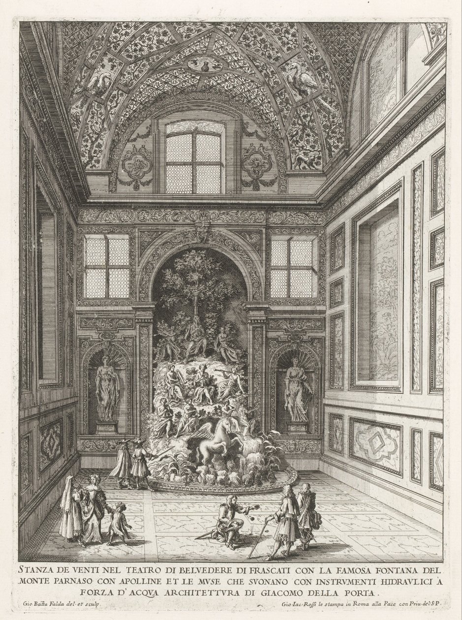 Stanza dei Venti in de tuinen van de Villa Aldobrandini te Frascati door Giovanni Battista Falda