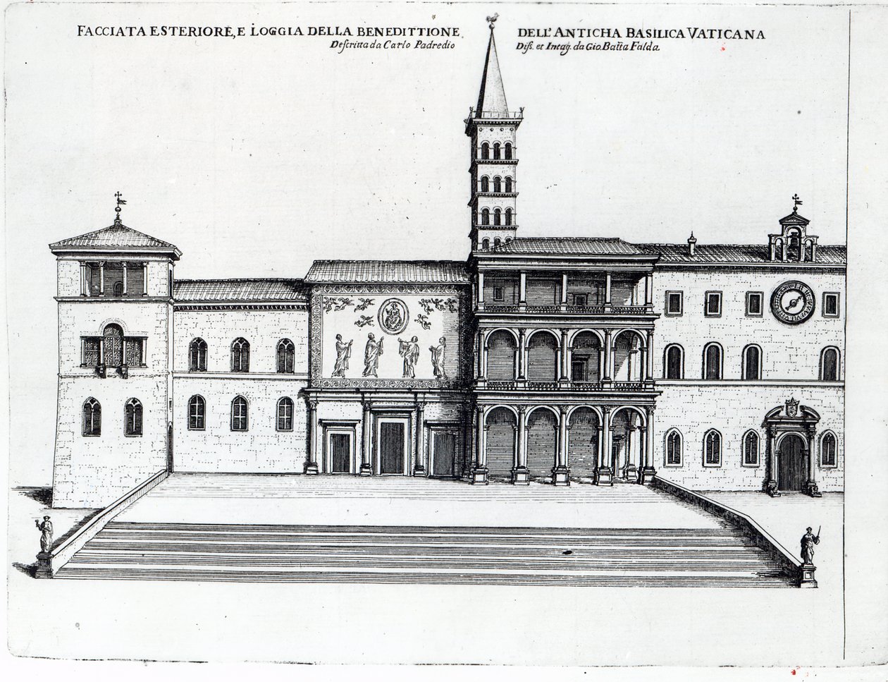 De Zegeningsloggia van de Oude Vaticaanse Basiliek door Giovanni Battista Falda