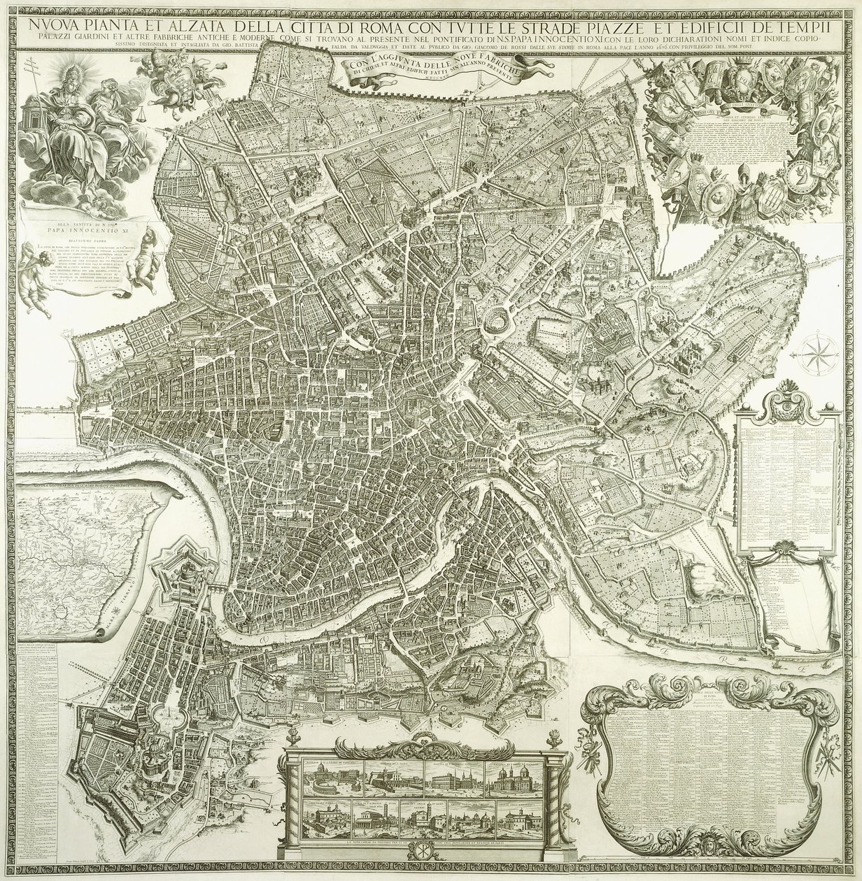Stadsplan van Rome, 1730 door Giovanni Battista Falda