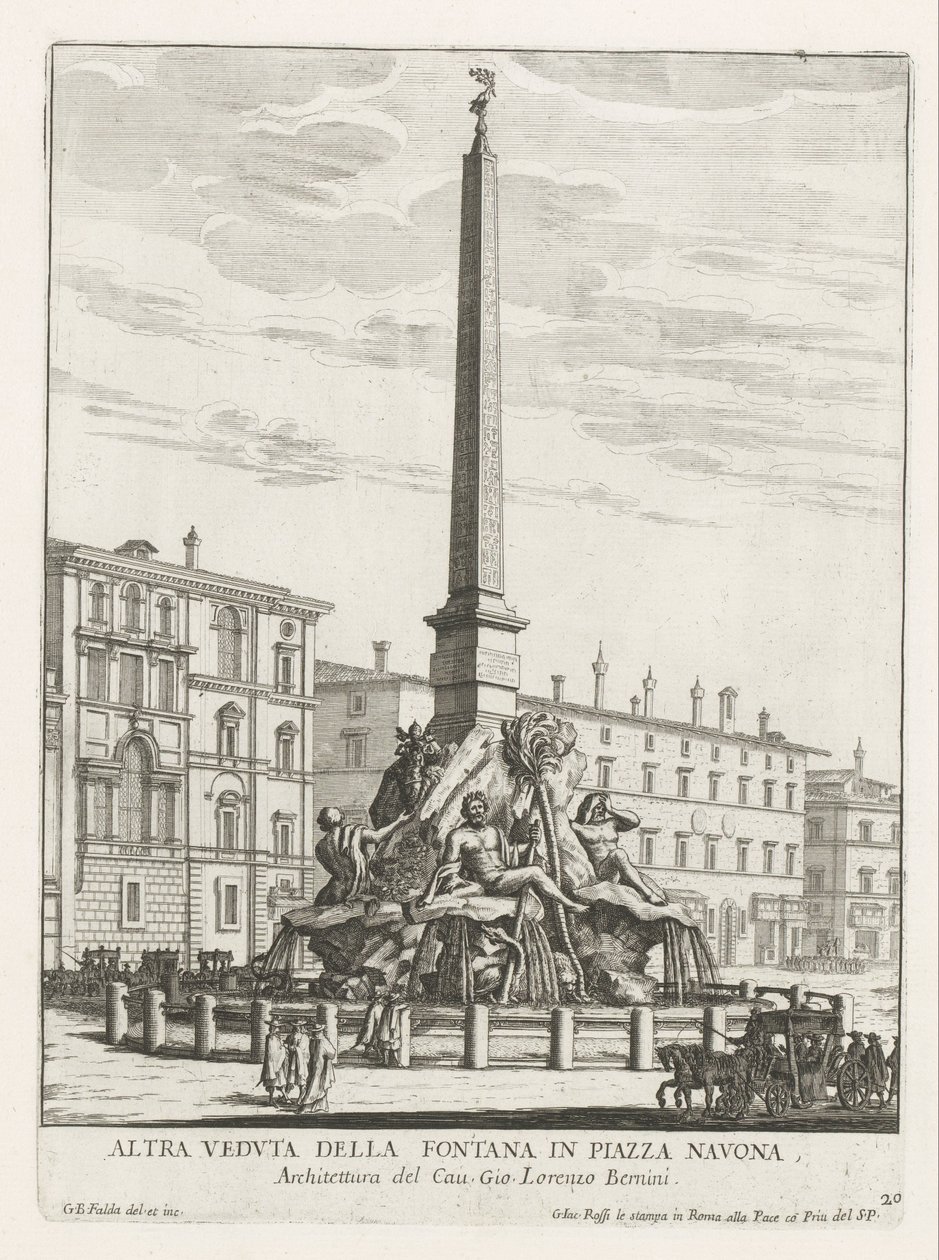 Vierstromenfontein op Piazza Navona te Rome door Giovanni Battista Falda