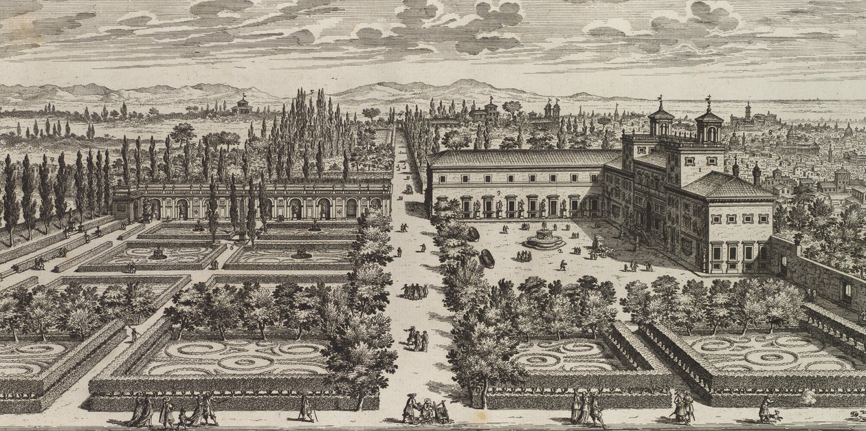 Uitzicht op de Villa Medici, na 1677 door Giovanni Battista Falda