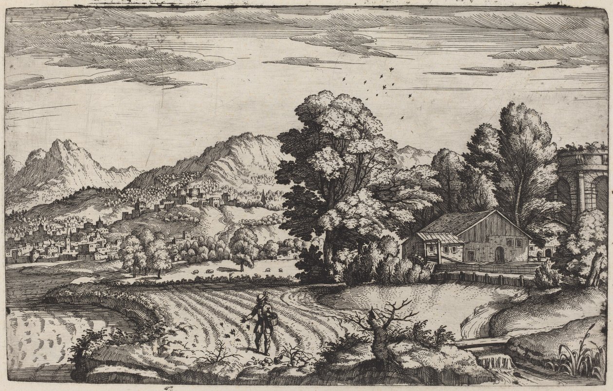 Bergachtig Landschap met de Gelijkenis van de Zaaier door Giovanni Battista Fontana