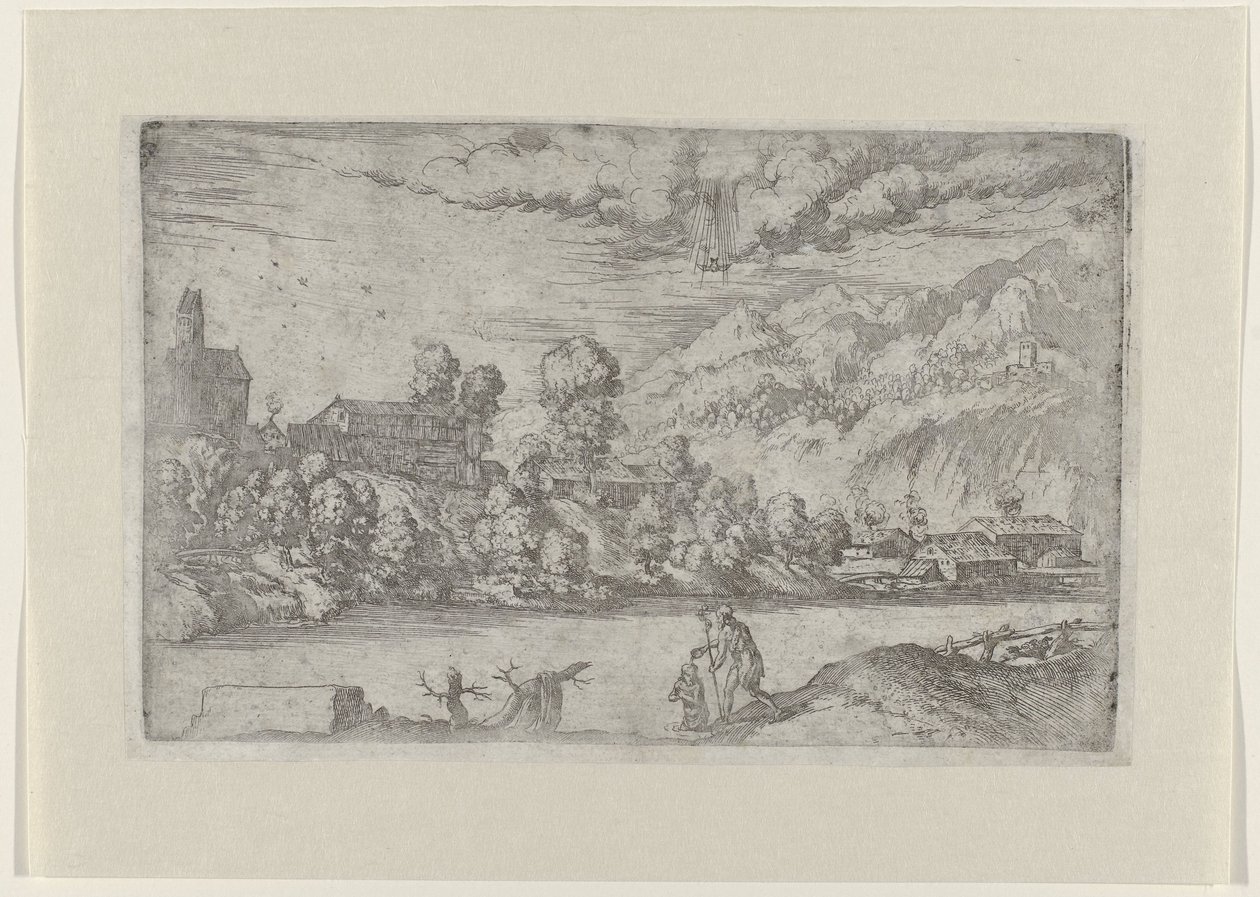 Rivierlandschap met de doop van Christus door Giovanni Battista Fontana