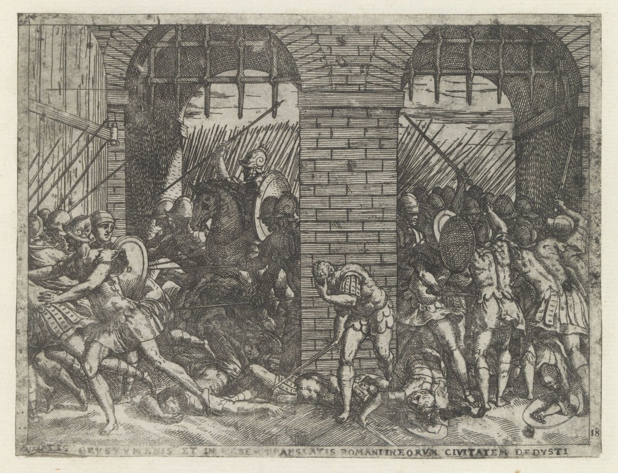 Romeinse soldaten vallen Crustumerium binnen door Giovanni Battista Fontana