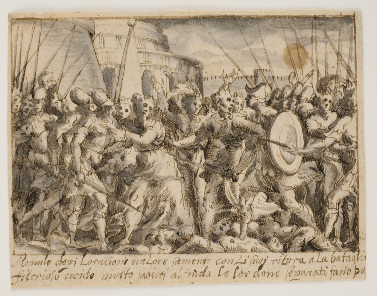 De Sabijnse vrouwen onderhandelen over vrede tussen de Romeinen en de Sabijnen door Giovanni Battista Fontana