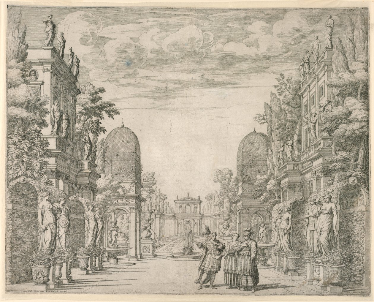 Decorontwerp voor Scene 3, "La Vita Humana overo," uit "Il Trionfo della Pieta" door Giovanni Battista Galestruzzi