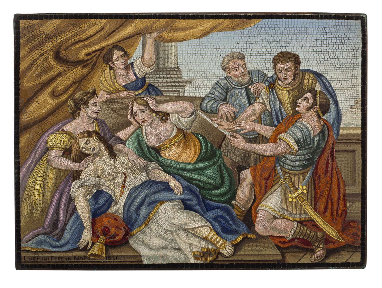 Een fijne Italiaanse micromozaïek plaquette door Giovanni Battista Luchini