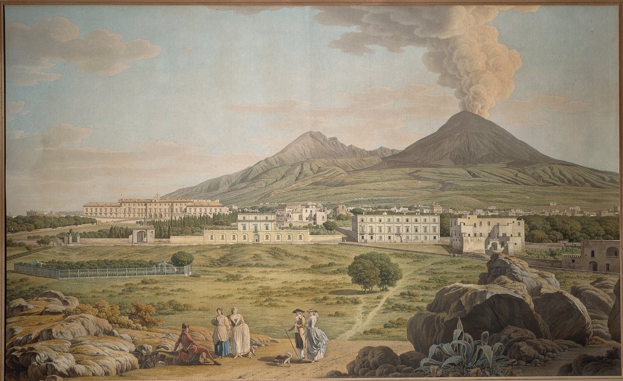 De hellingen van de Vesuvius vanuit Portici met een uitzicht op het Bourbonpaleis, door Giovan Battista Lusieri door Giovanni Battista Lusieri