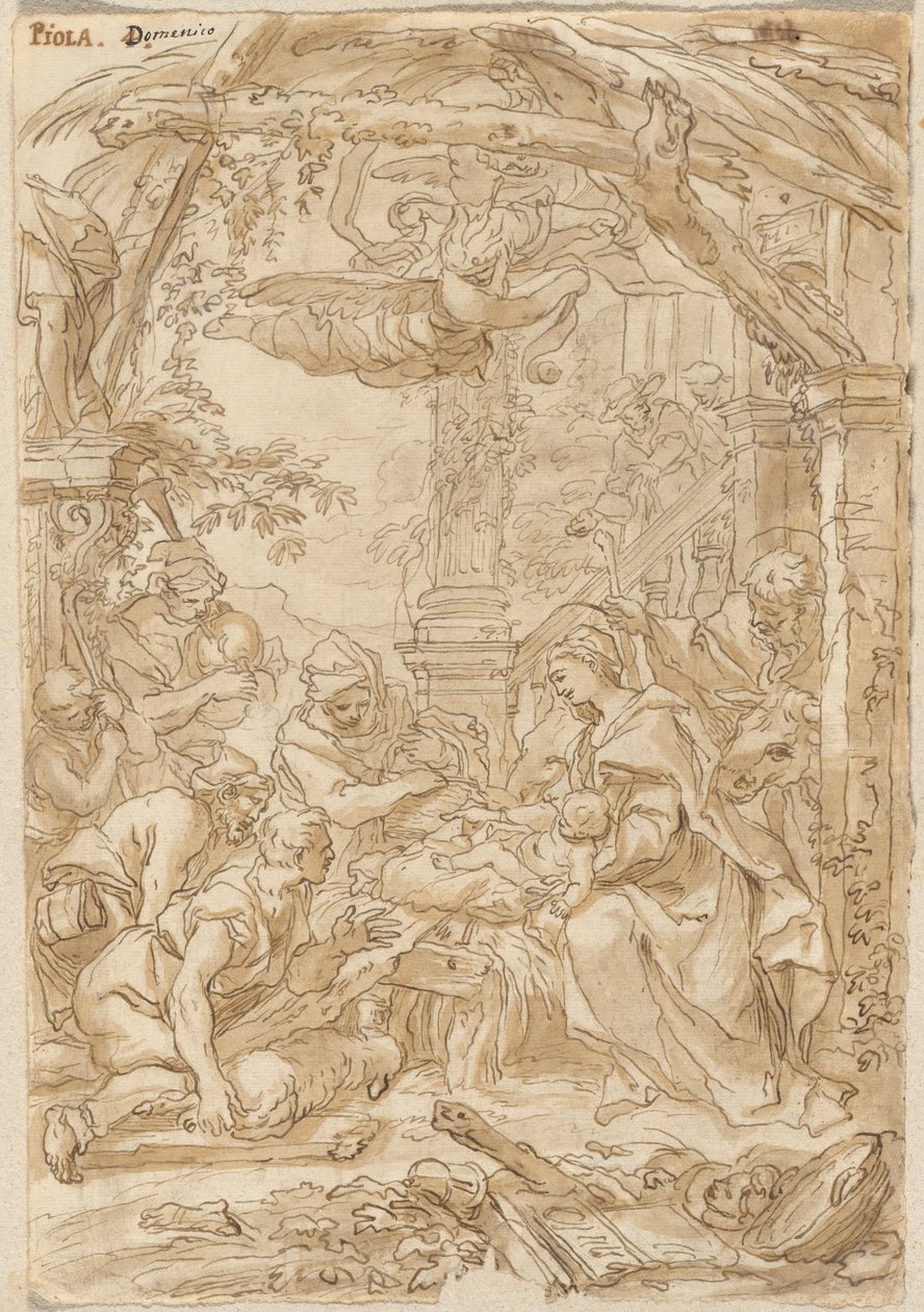 De aanbidding van de herders, ca. 1680-1690 (pentekening) door Giovanni Battista Merano