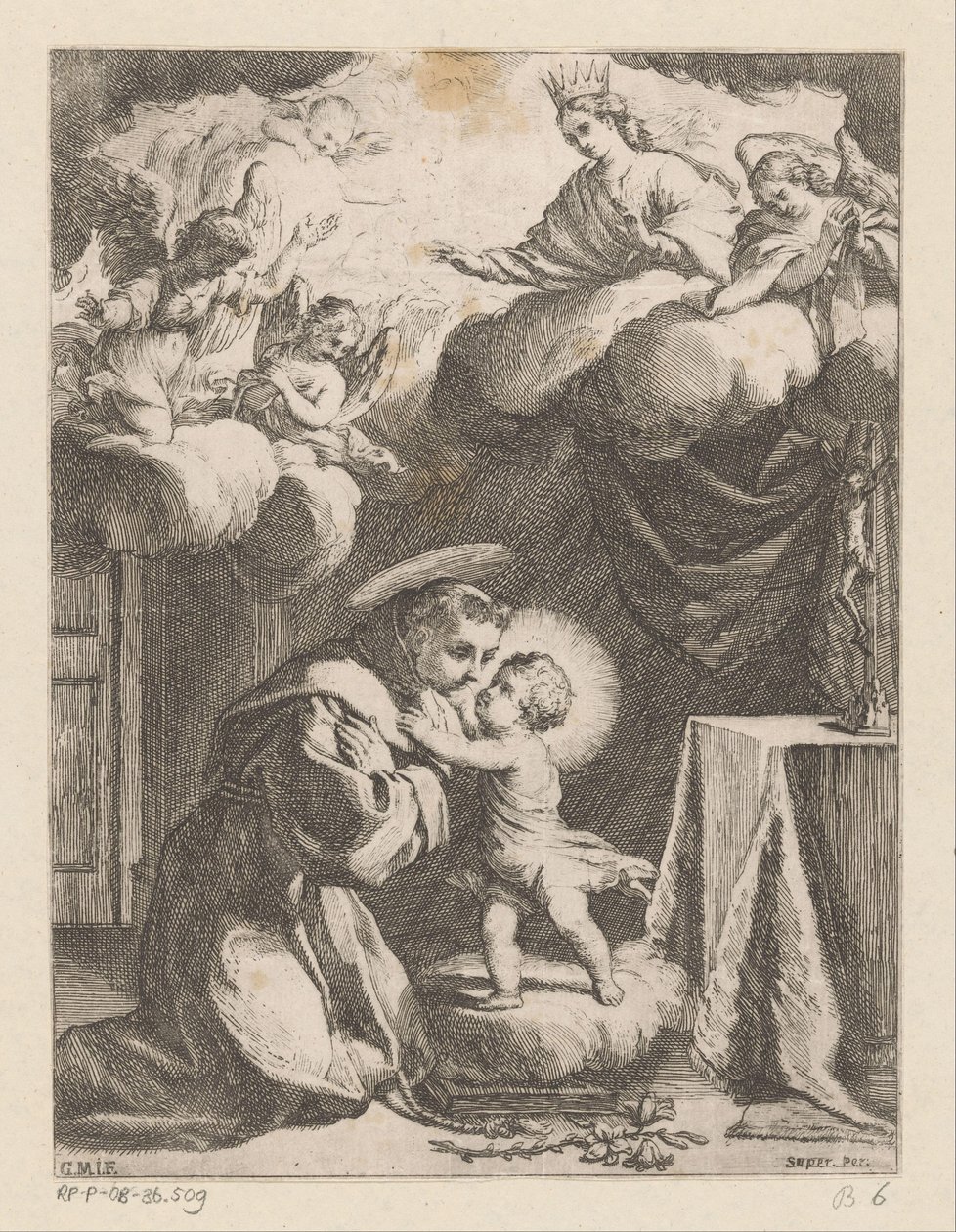 Heilige Antonius van Padua het Kind aanbiddend door Giovanni Battista Mercati