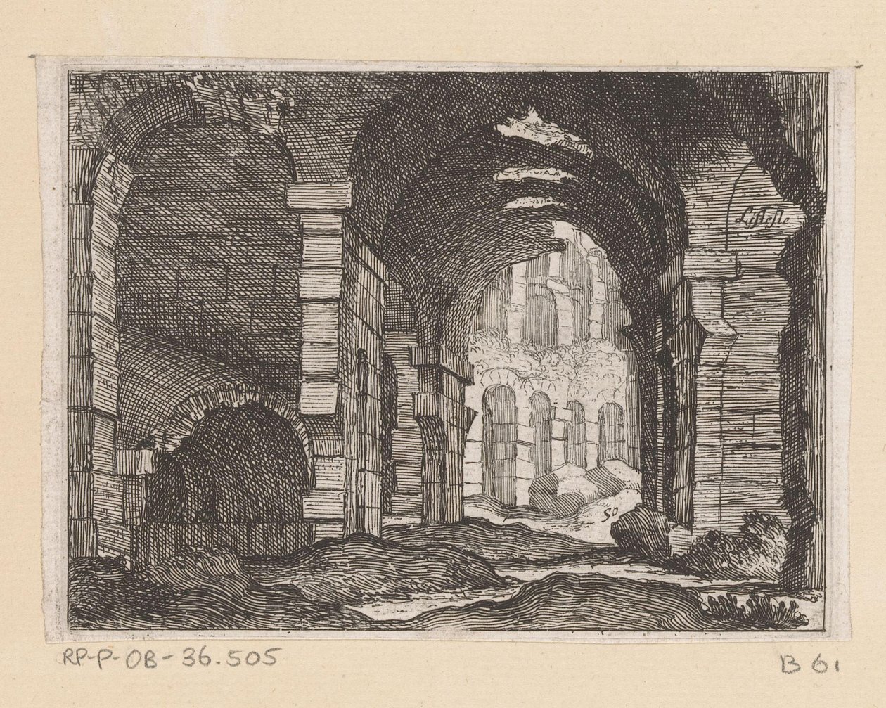 Resten van het Colosseum te Rome (Gezichten op Rome) door Giovanni Battista Mercati