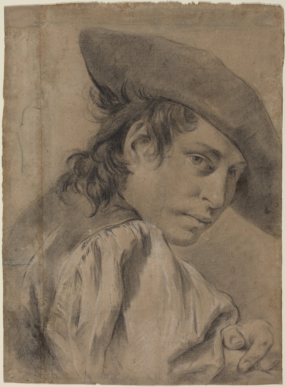 Een jonge man met een breedgerande hoed door Giovanni Battista Piazzetta
