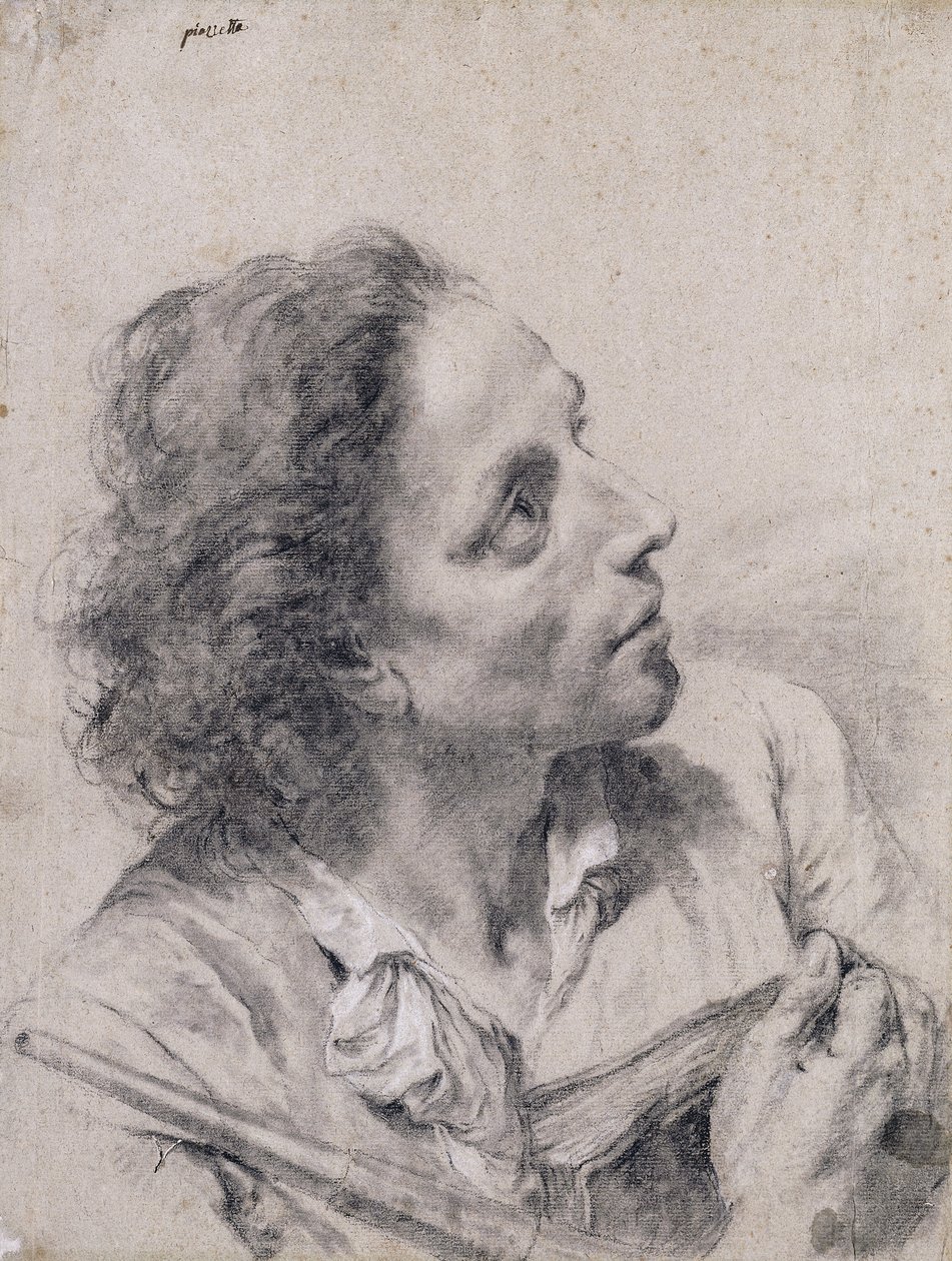 Een astronoom met een boek en een telescoop, kijkend naar rechts door Giovanni Battista Piazzetta