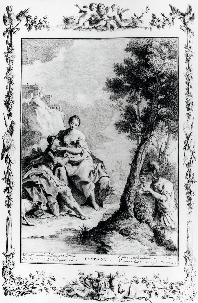 Armida en Rinaldo gezien door Kruisvaarders Carlo en Ubaldo, canto XVI, Jeruzalem bevrijd door Giovanni Battista Piazzetta