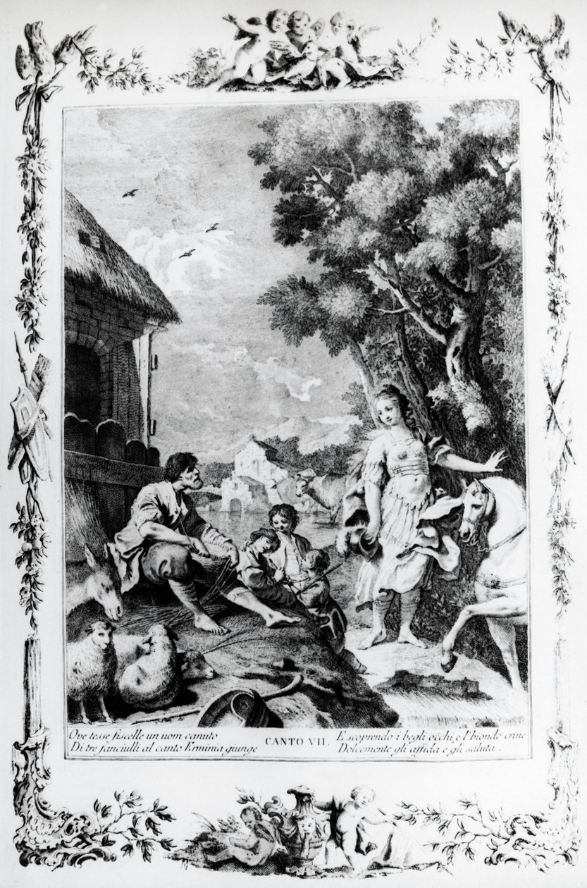 Erminia wordt begroet door een herder, canto VII, Jeruzalem bevrijd door Giovanni Battista Piazzetta