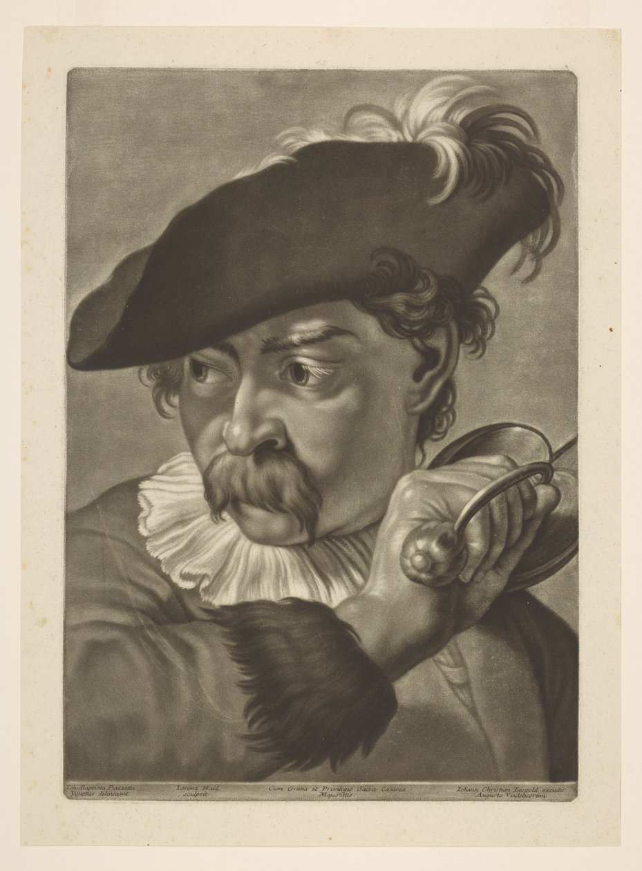 Man met een hoed met veren door Giovanni Battista Piazzetta