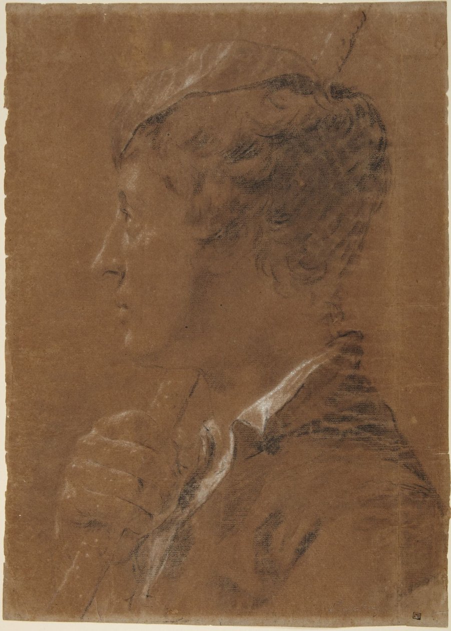 Profiel: hoofd van een jongere die een staf vasthoudt door Giovanni Battista Piazzetta