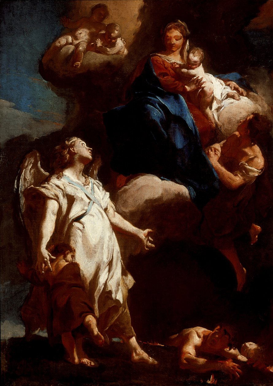 De Maagd verschijnt aan de beschermengel door Giovanni Battista Piazzetta