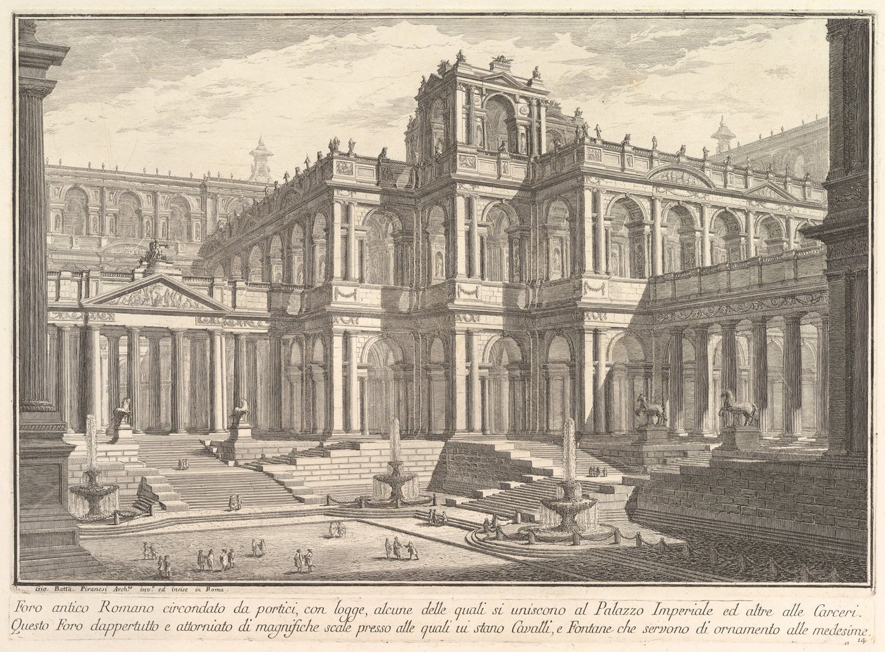 Oud Romeins forum omgeven door portieken, met loggia