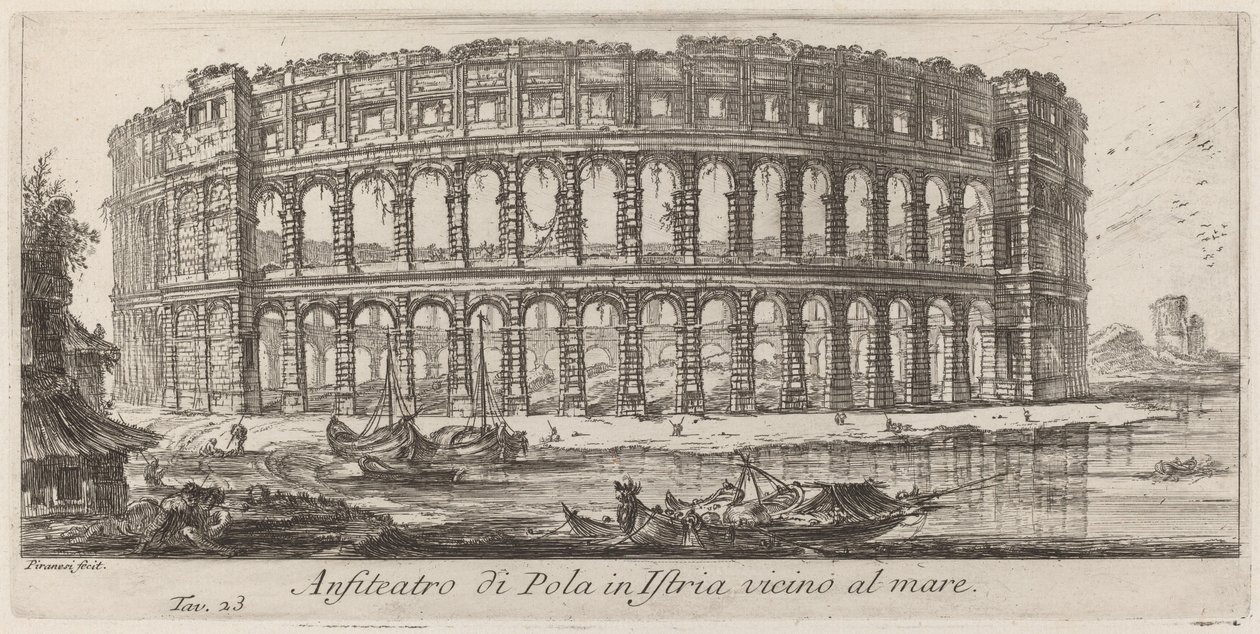 Amfitheater van Pula in Istrië door Giovanni Battista Piranesi