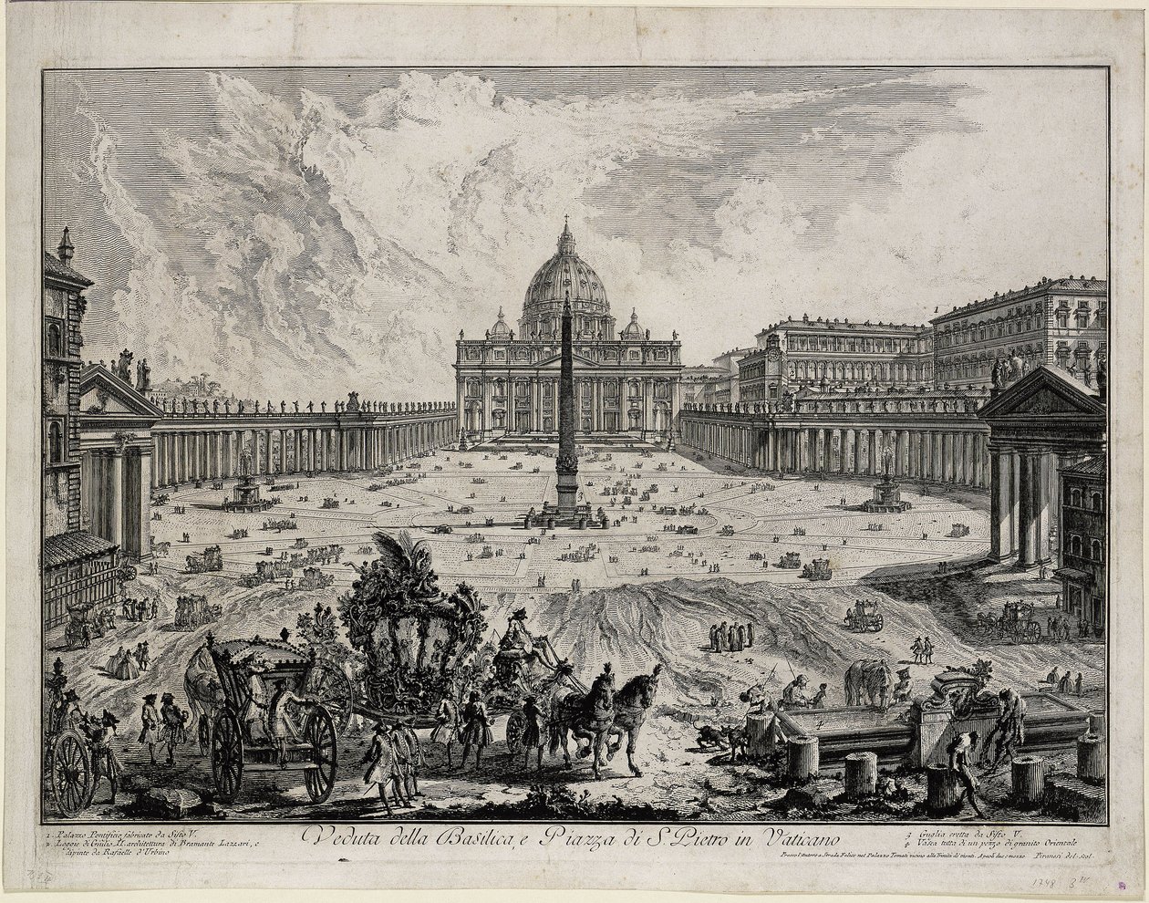 Uitzicht op de basiliek en het plein van San Pietro in het Vaticaan (uit: Vedute di Roma) door Giovanni Battista Piranesi