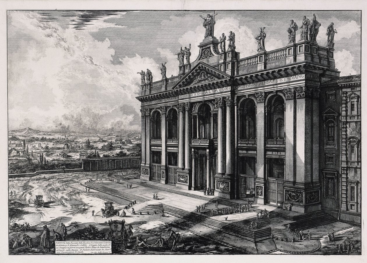 Gezicht op de gevel van de basiliek San Giovanni in Laterano (uit: Vedute di Roma) door Giovanni Battista Piranesi