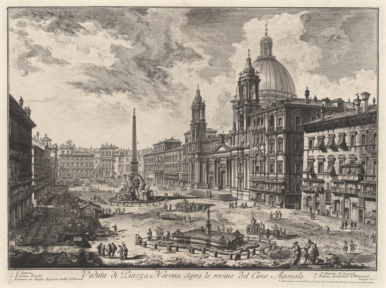 Gezicht op de Piazza Navona met de ruïnes van het stadion van Domitianus (uit: Vedute di Roma) door Giovanni Battista Piranesi