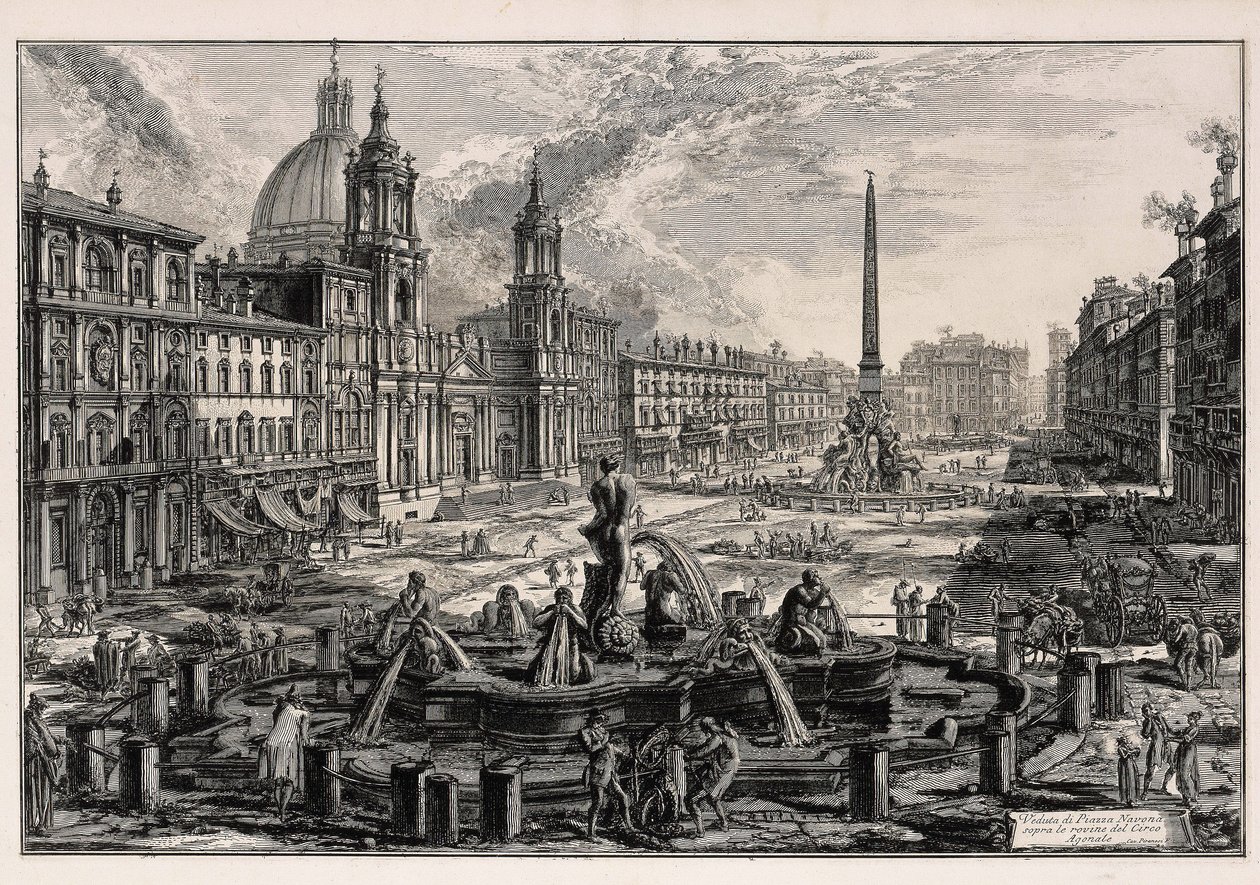 Gezicht op de Piazza Navona in Rome (uit: Vedute di Roma) door Giovanni Battista Piranesi