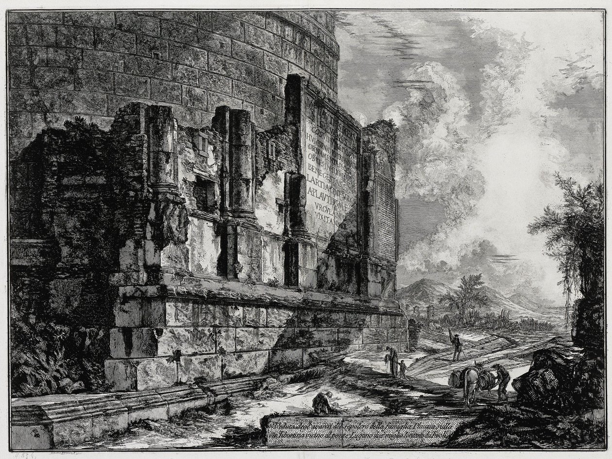 Gezicht op de resten van het grafmonument van de Plautii bij Tivoli (uit: Vedute di Roma) door Giovanni Battista Piranesi