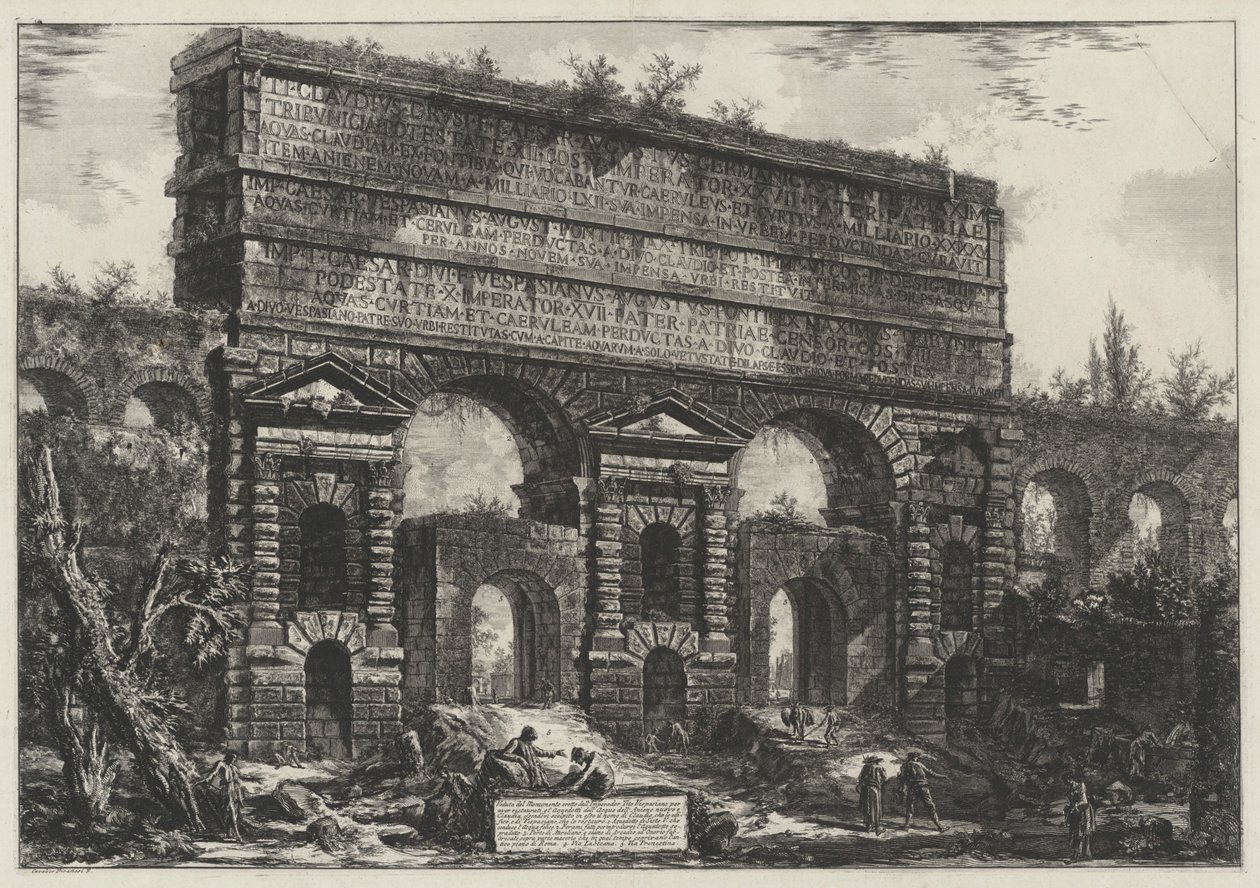 Gezicht op het bouwwerk dat keizer Titus Vespasianus liet bouwen voor de restauratie van de aquaducten van Acqua dell