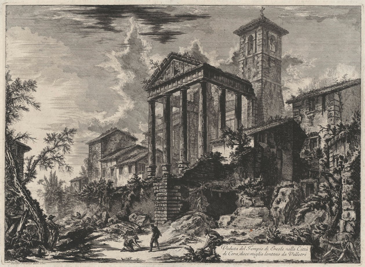 Gezicht op de tempel van Hercules in de stad Cora, tien mijl van Velletri verwijderd (uit: Vedute di Roma) door Giovanni Battista Piranesi