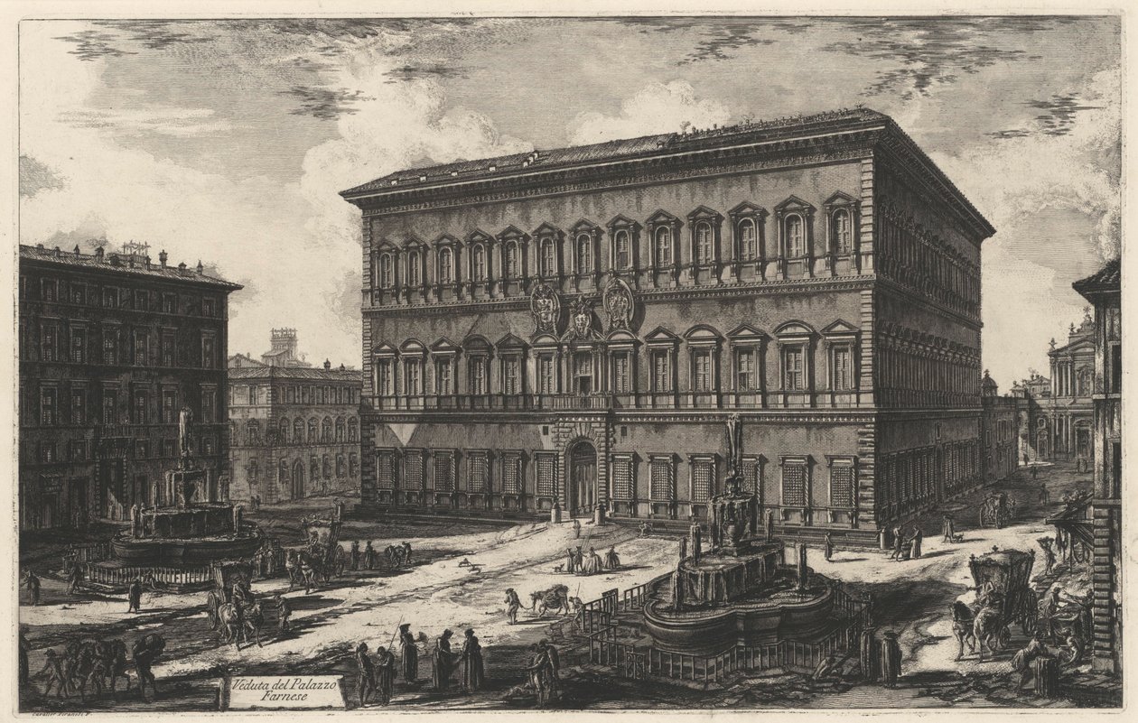 Gezicht op het Palazzo Farnese (uit: Vedute di Roma) door Giovanni Battista Piranesi