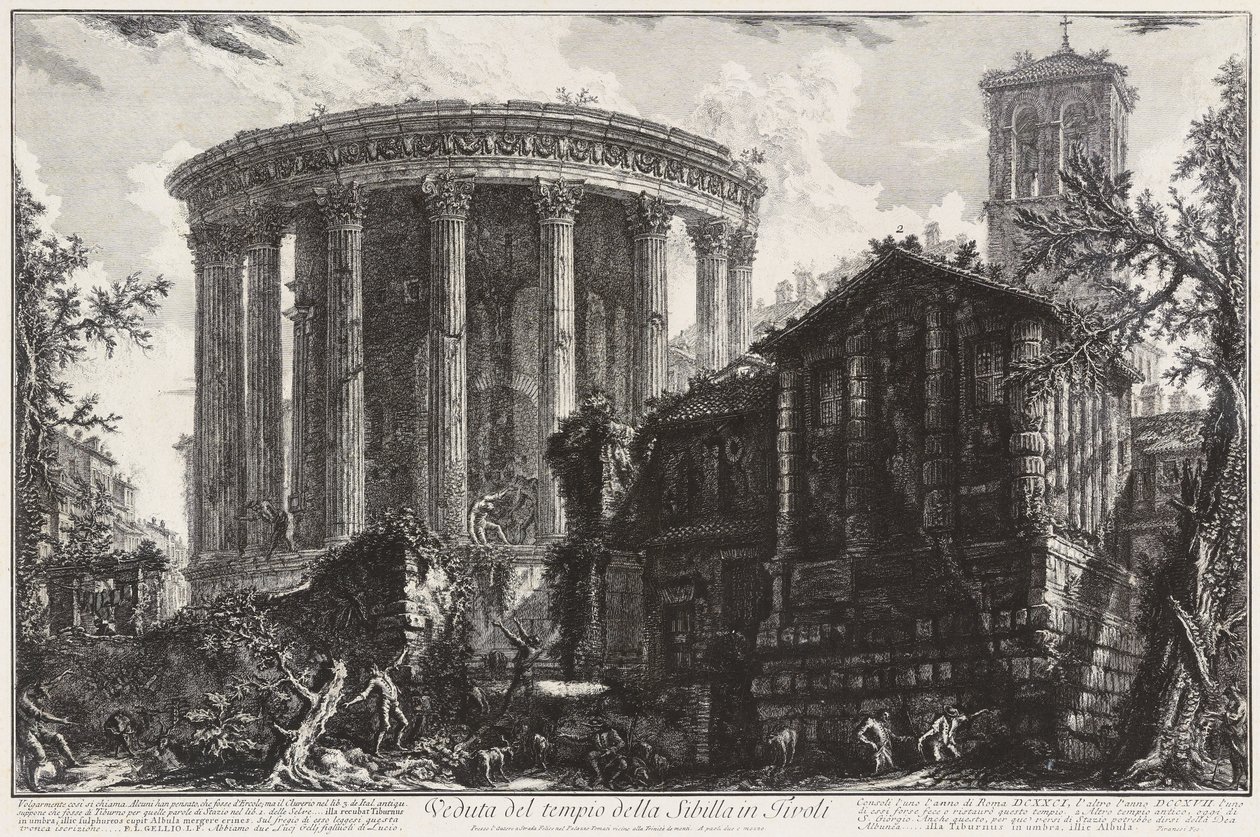Gezicht op de Sibillentempel in Tivoli door Giovanni Battista Piranesi