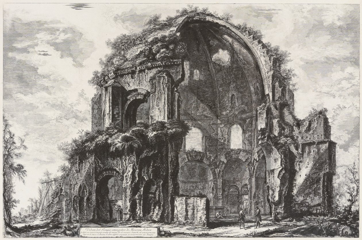 Gezicht op de achthoekige tempel van Minerva Medica (nymphaeum) door Giovanni Battista Piranesi